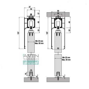 ابعاد مکانیزم درب کشویی دو طرف آرام بند 120 کیلو آلباتور-آوین یراق
