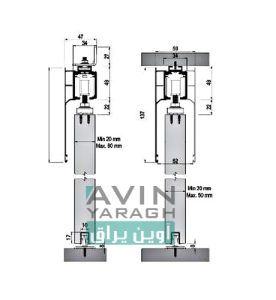 مشخصات مکانیزم دو درب ریلی چوبی متقارن بازشو کد 9820-آوین یراق