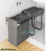 سطل زباله کابینتی ریلی آرام بند تک مخزن پلاتین پرو(20 لیتری)-آوبن یراق