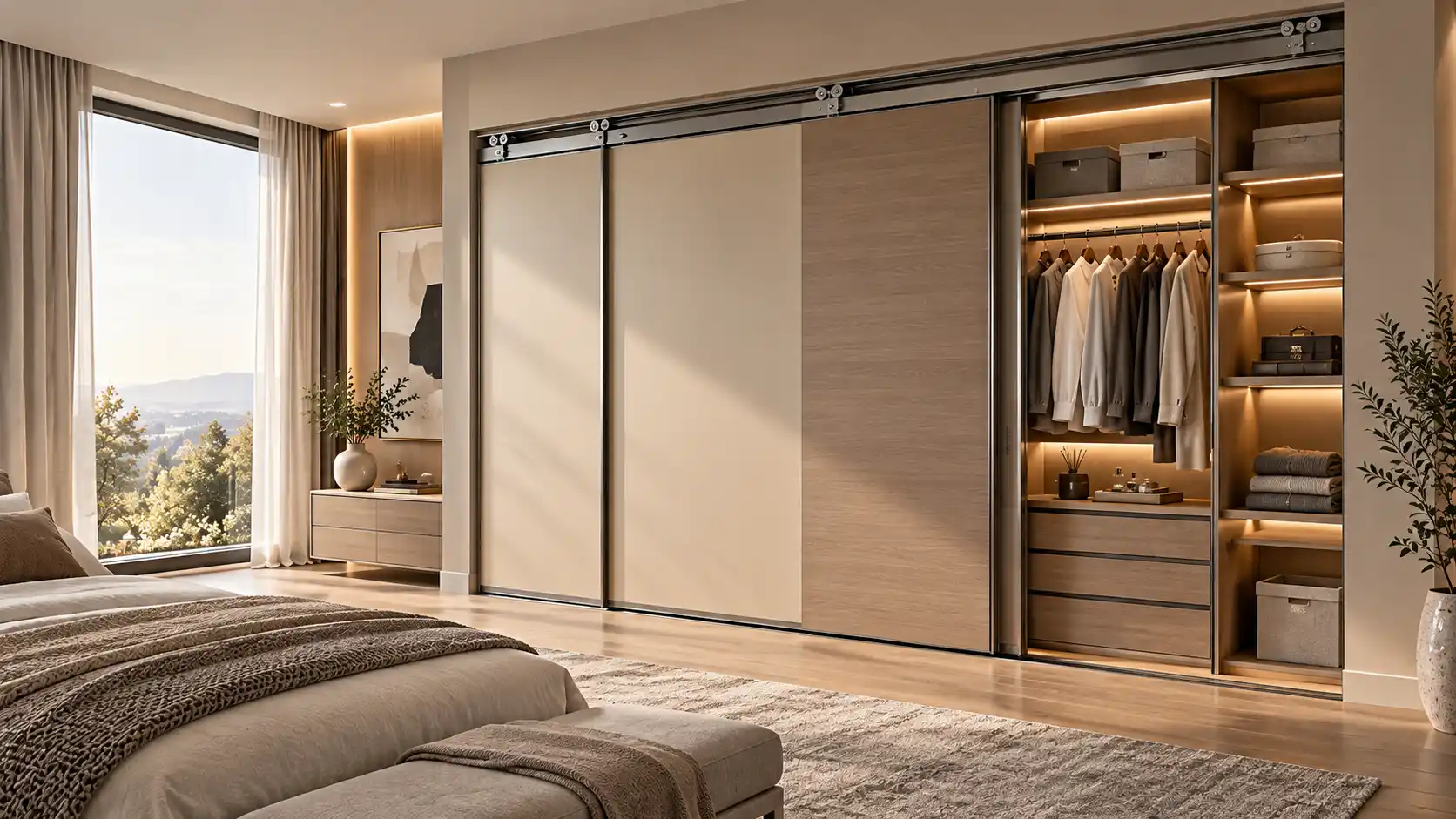 مکانیزم درب ریلی کمد دیواری تاپ لاین توکار و روکار